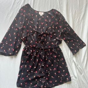 Everly Black Romper with Red and Yellow Floral Design